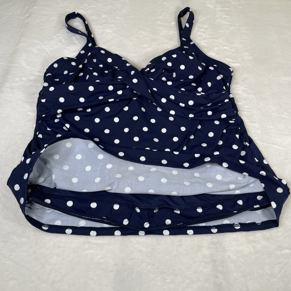 Lands End Tankini Top Navy & White Polka Dot Underwire Bra Adjust. Straps Sz. 16 - Picture 5 of 10